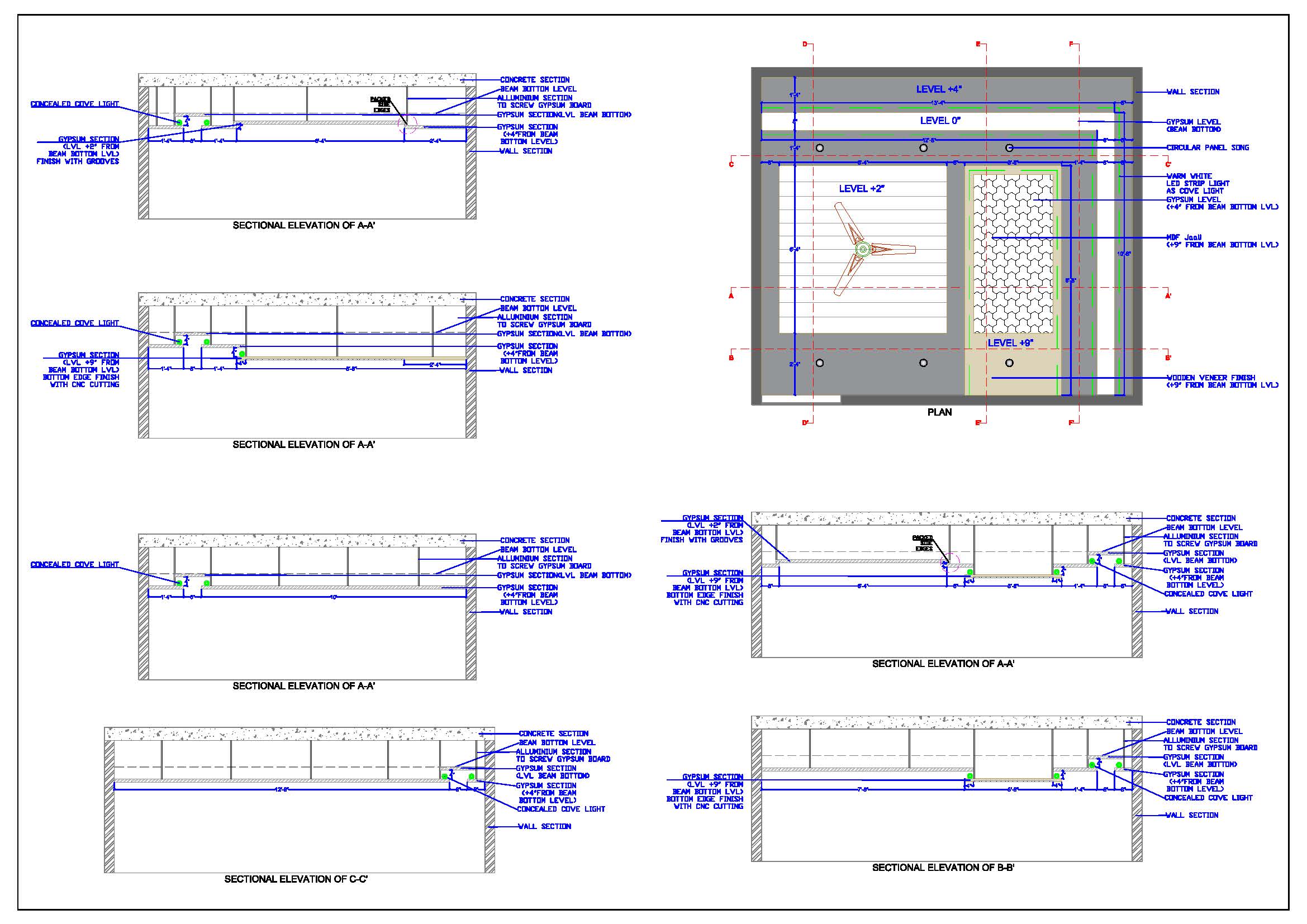 AutoCAD False Ceiling Drawing with POP and Jaali Details (14'x12')